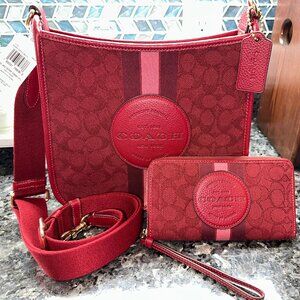 NWT Coach Dempsey File Bag in Signature Jacquard With Matching Tech Wallet